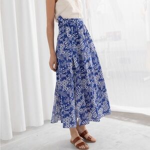 & Other Stories Blue/White Belted Midi Side-Slit Skirt, Size 8